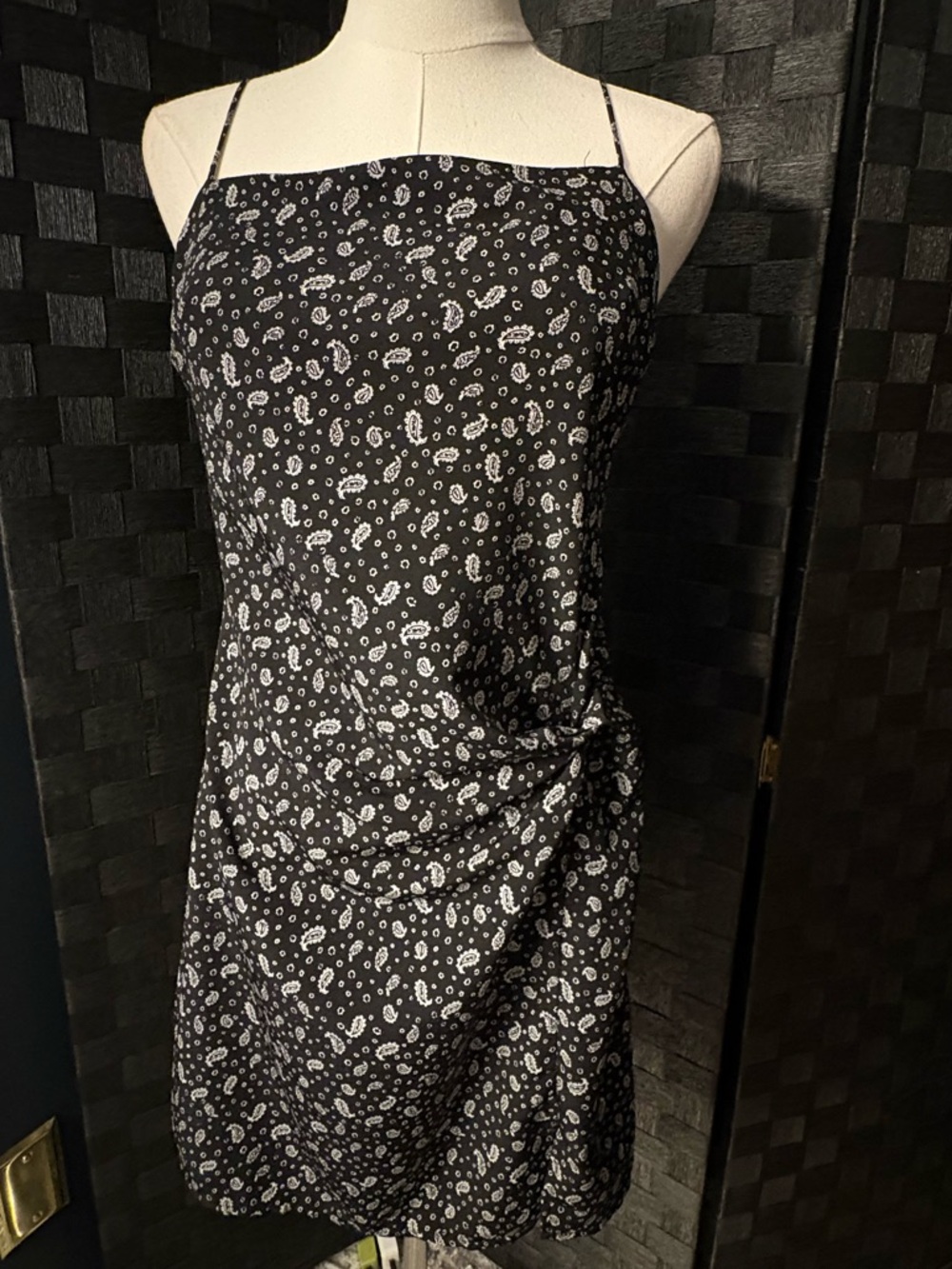 Black Paisley Mini Dress with Spaghetti Straps
